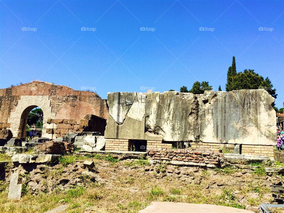 Ancient Rome. A marbleplate in Old Rome (Foro Romano).
Written in latin.