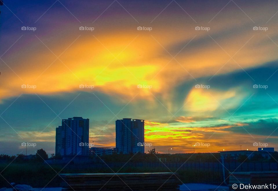 Yellow and blue sky on evening