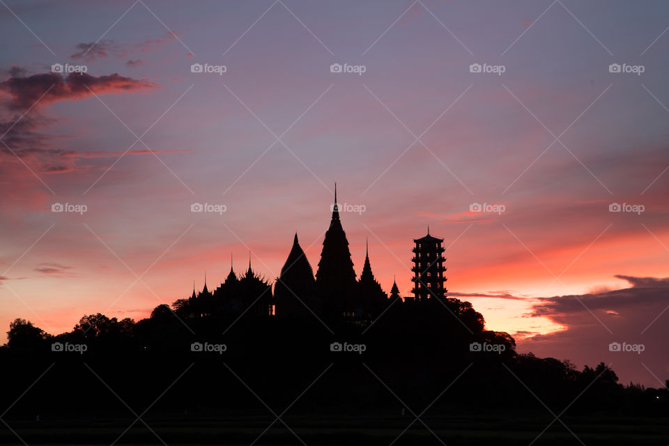 Temple in Thailand silhouette sun rise