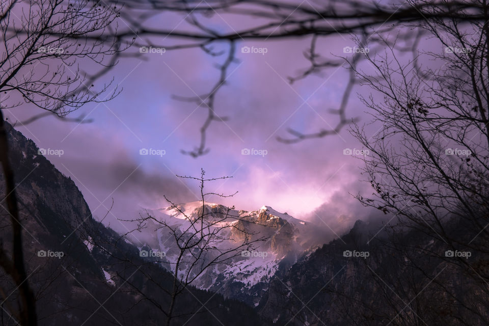 peak snow during sunset