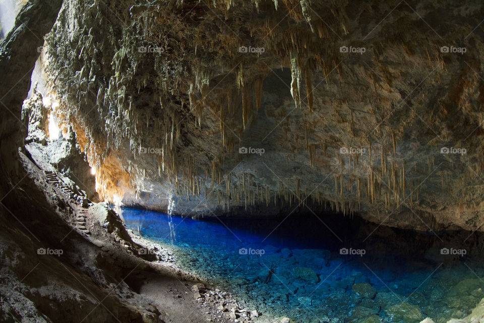 Grotto of the blue lake in Bonito Mato Grosso do Sul Brazil.