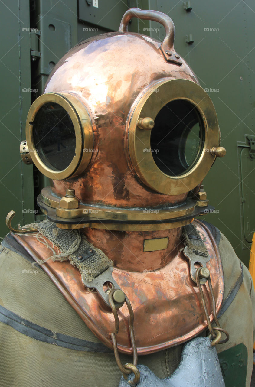 copper diving helmet with screw down porthole