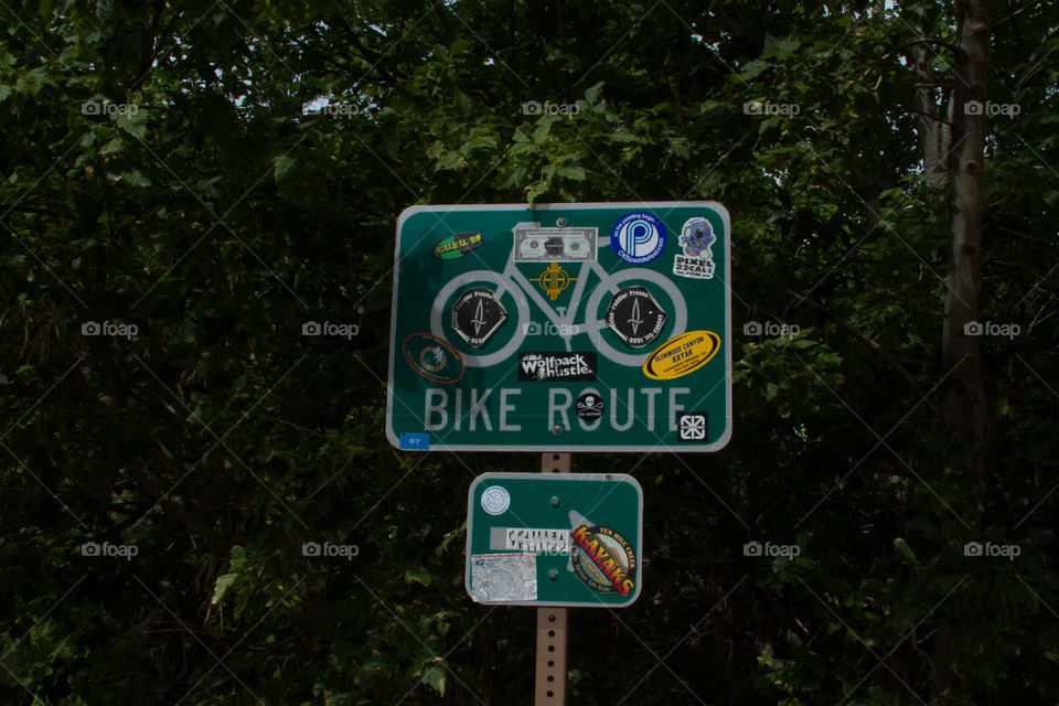 bike route. a sign marking a bike path