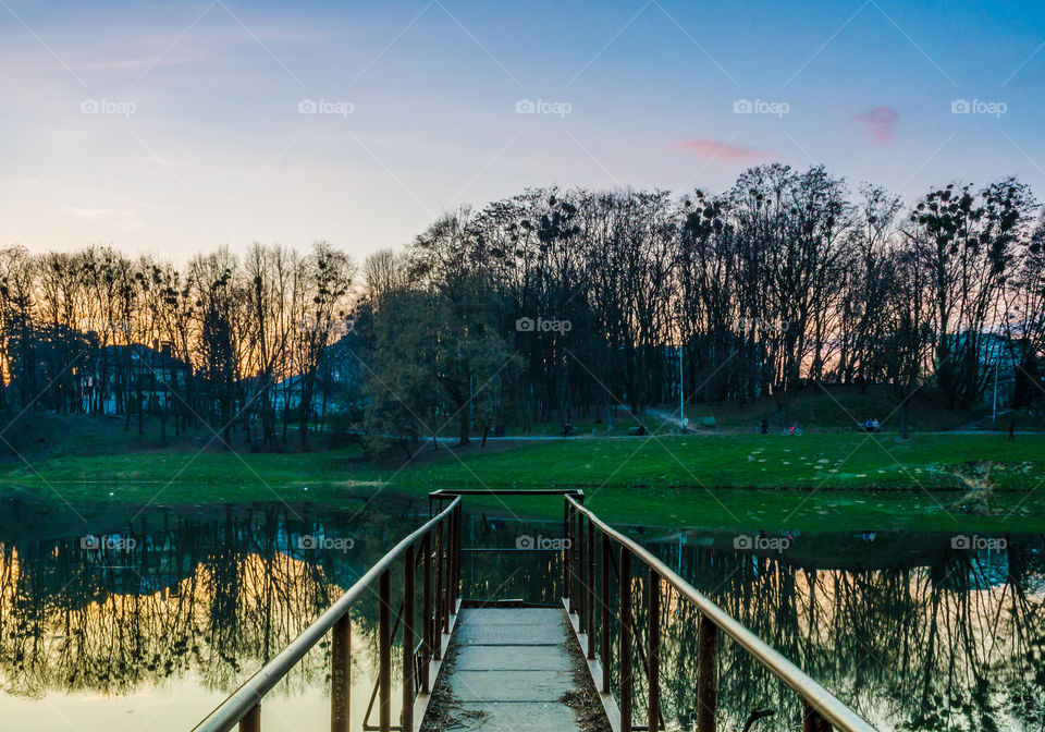 City park with idyllic lake