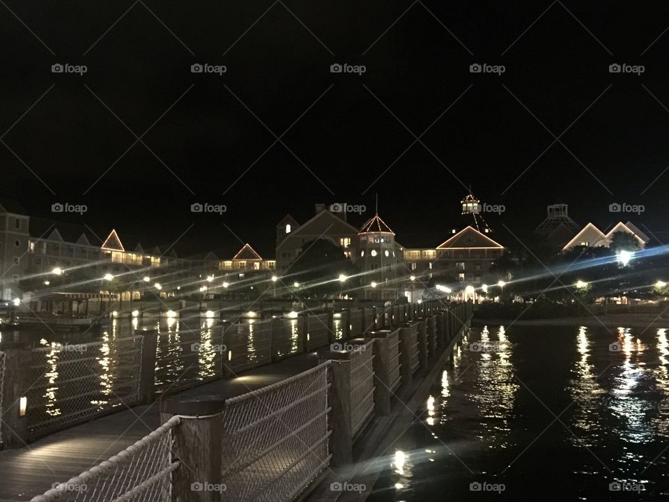 Disney Boardwalk at night . Great view on the boat from the Yacht Club to the boardwalk. 