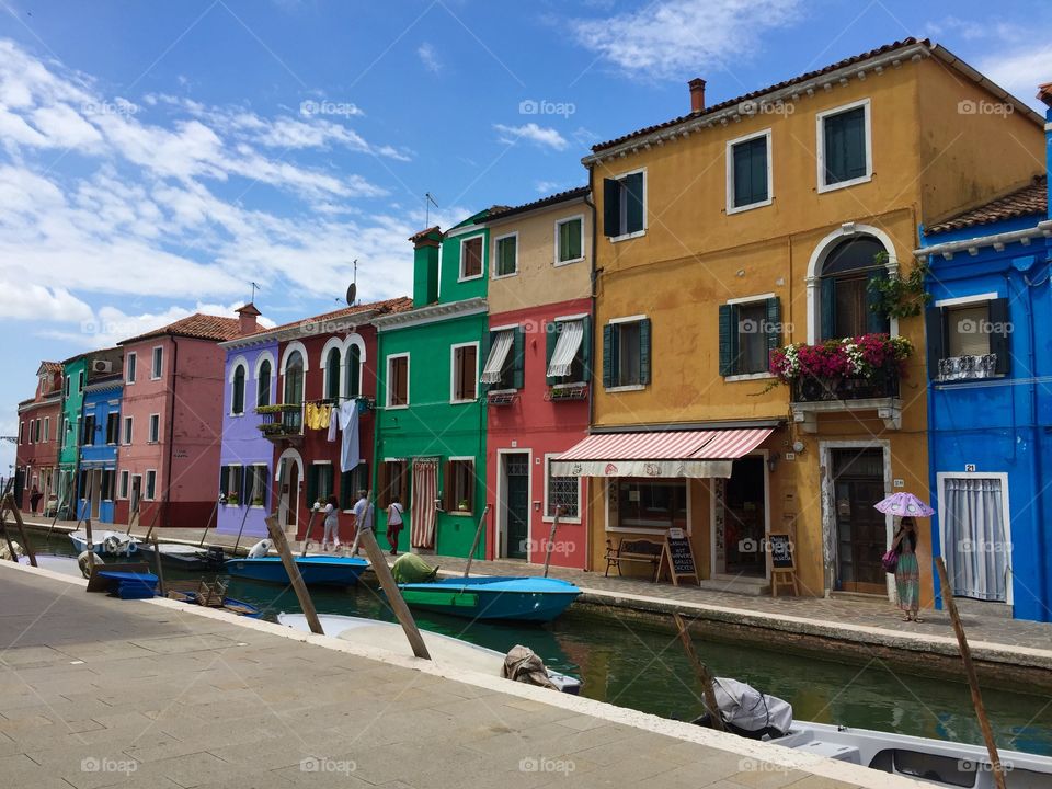A view along a canal in Burano
