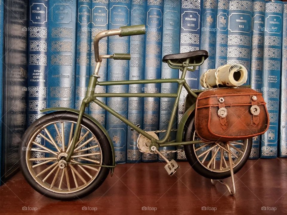 miniature bicycle with suitcase