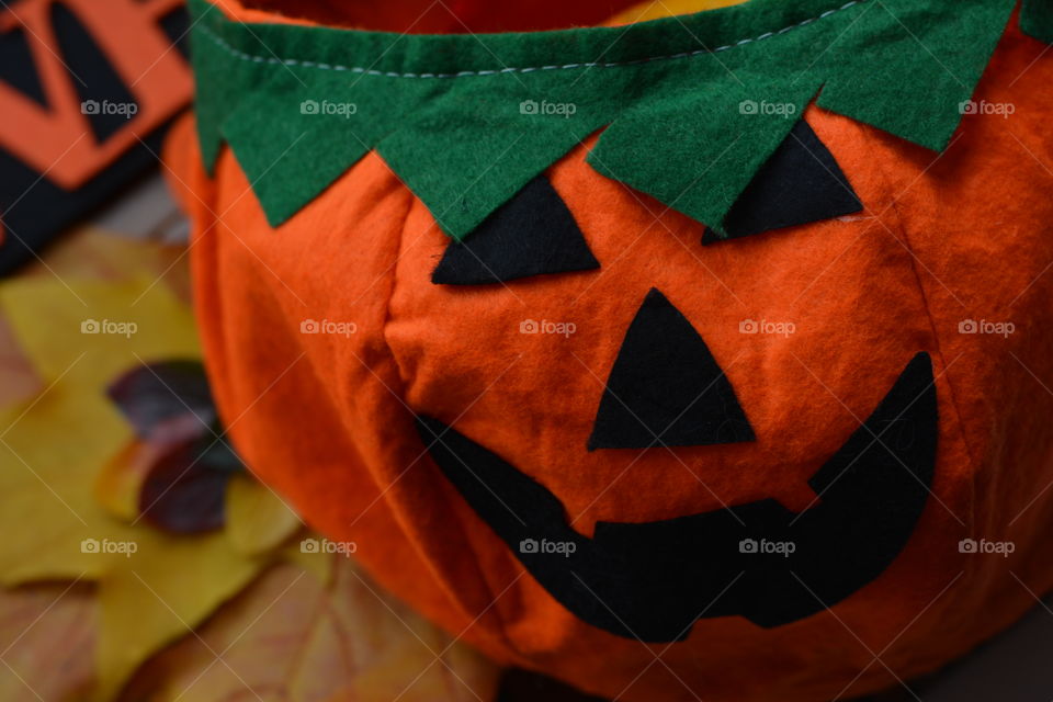 happy Halloween top view pumpkin background