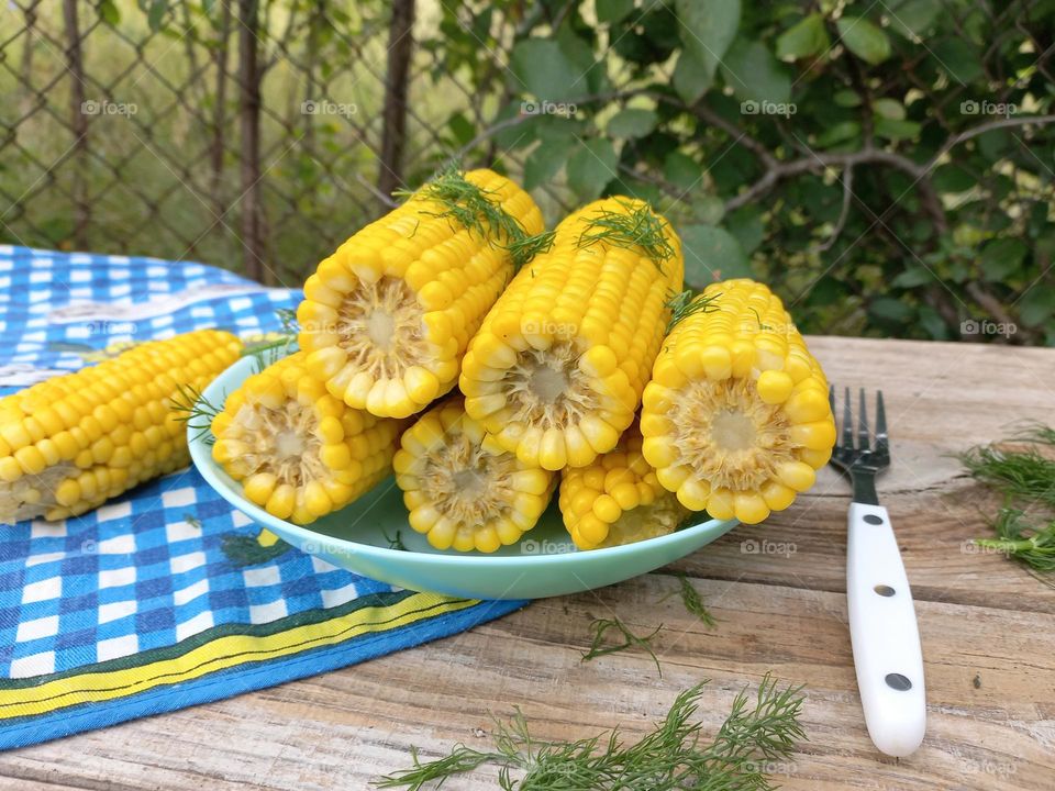 boiled corn and fresh herbs for a light snack in the summer!