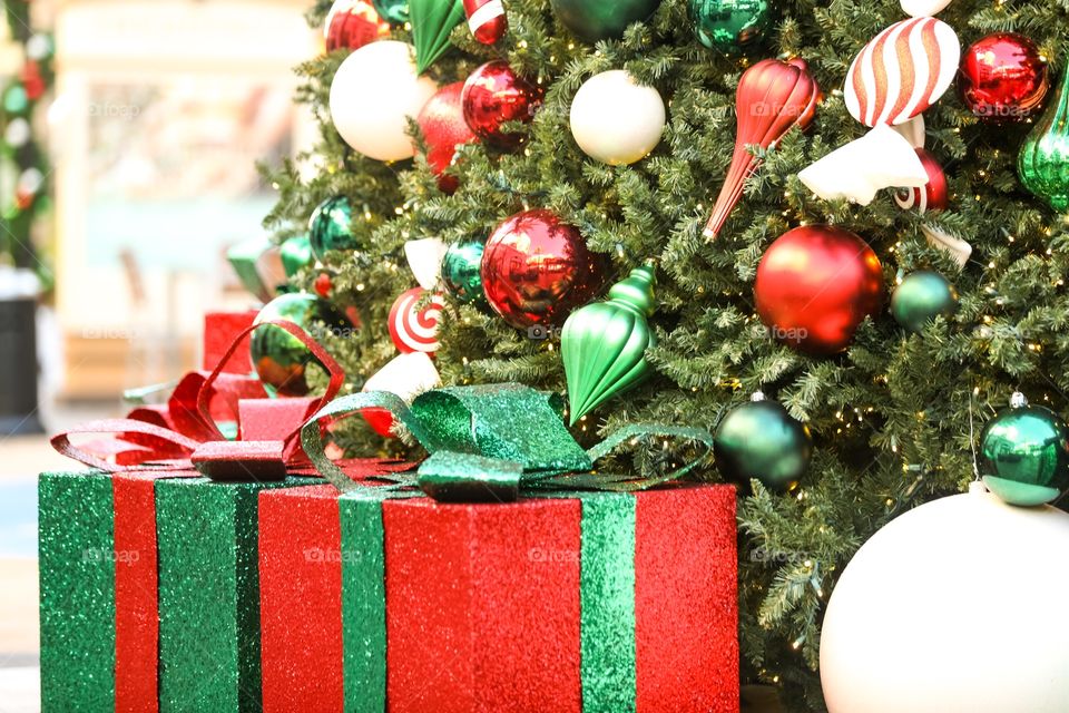 Christmas tree with presents covered in glitter. A more sepia edited version is also available for purchase on my page. 