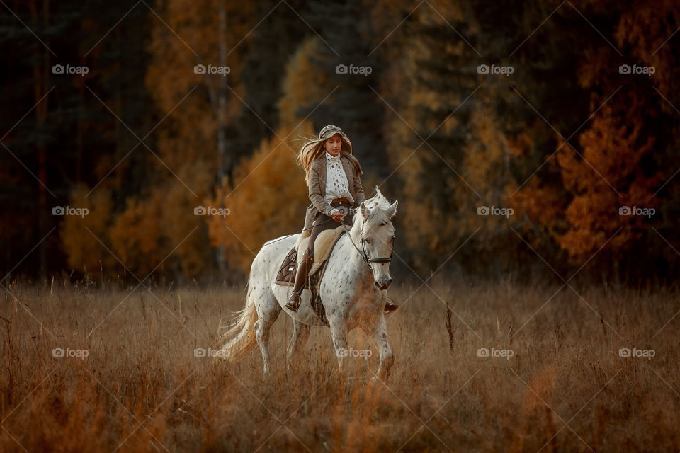 Evening walking horseback riding 