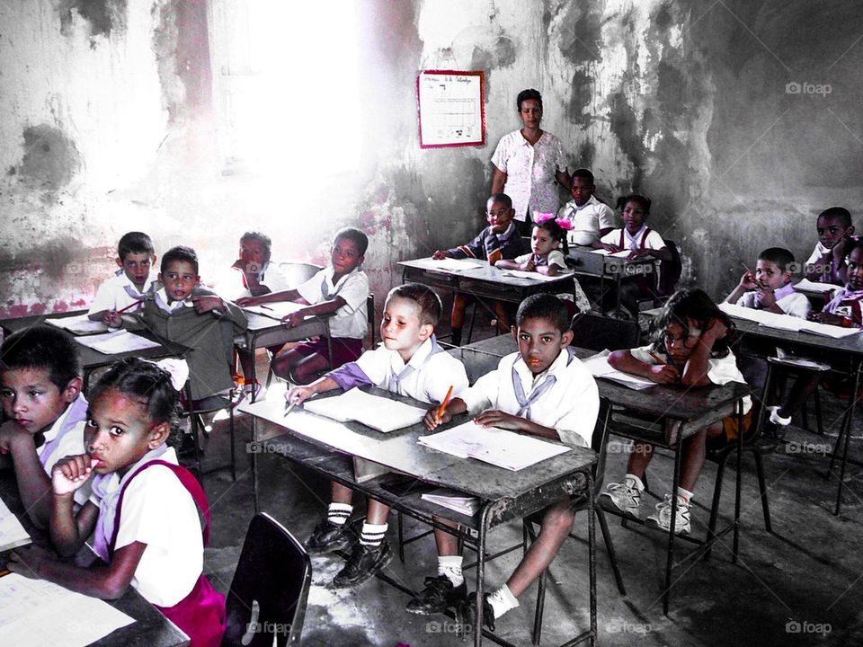 Children learning. A day at a cuban school