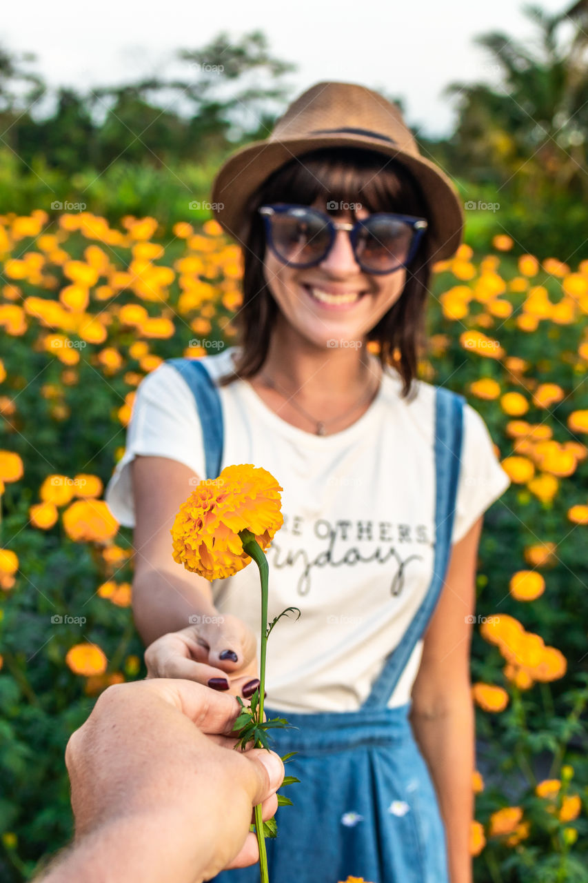 Marigold fields, Bali island.