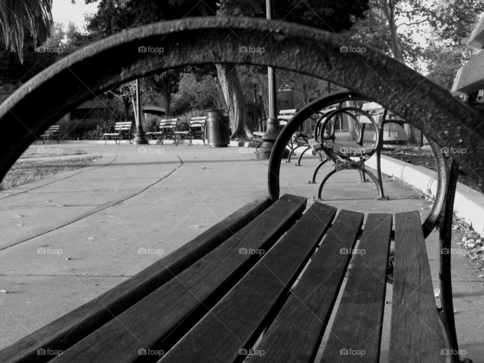 park benches. in an old historic town taking pictures