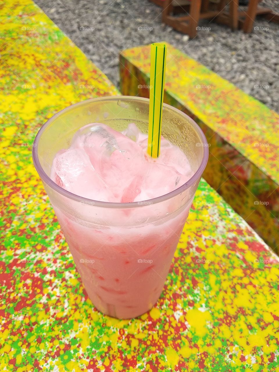 pink ice with yellow background