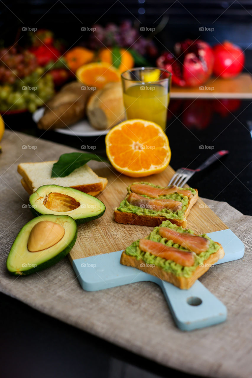 Sandwich with avocado and salmon 
