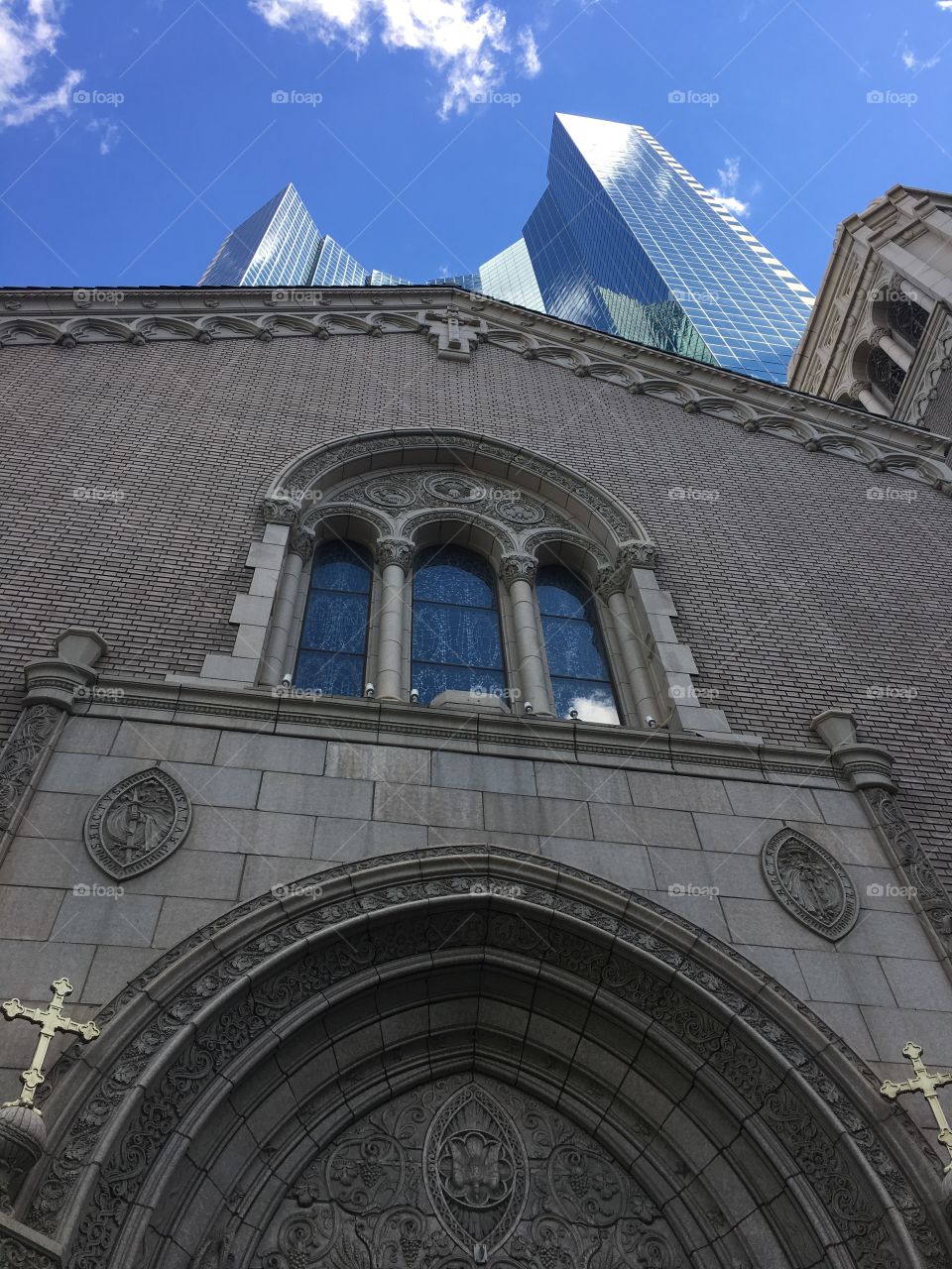 Church in Front of Skyscraper