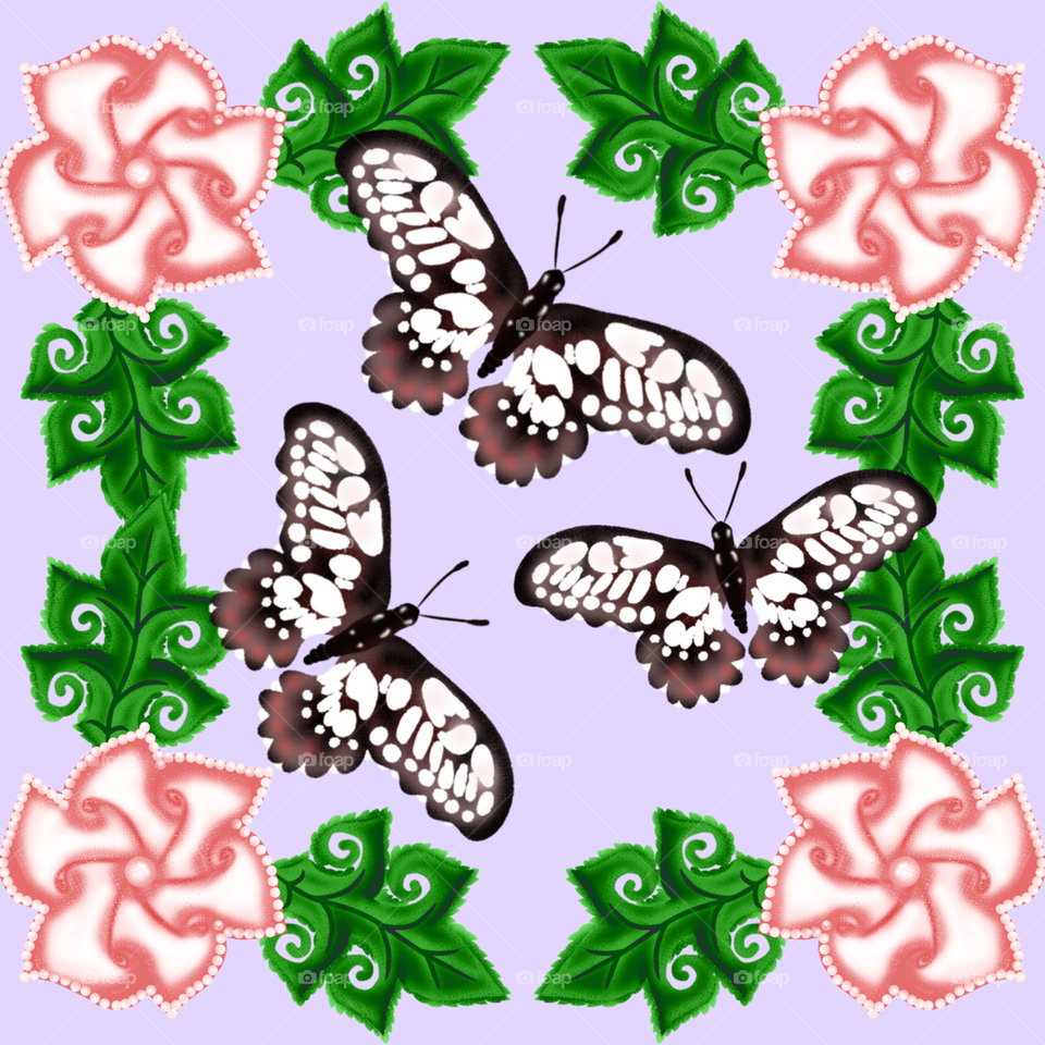 butterfly and flowers pattern