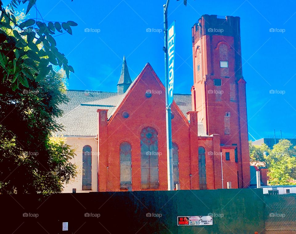 A brownstone church in Fort Greene, Bklyn, NY on a sunny slightly overcast day in August 2020. We were walking down Fulton St towards the park to get a little reprieve from the heat in the shade the trees would provide. Hypnotic Productions