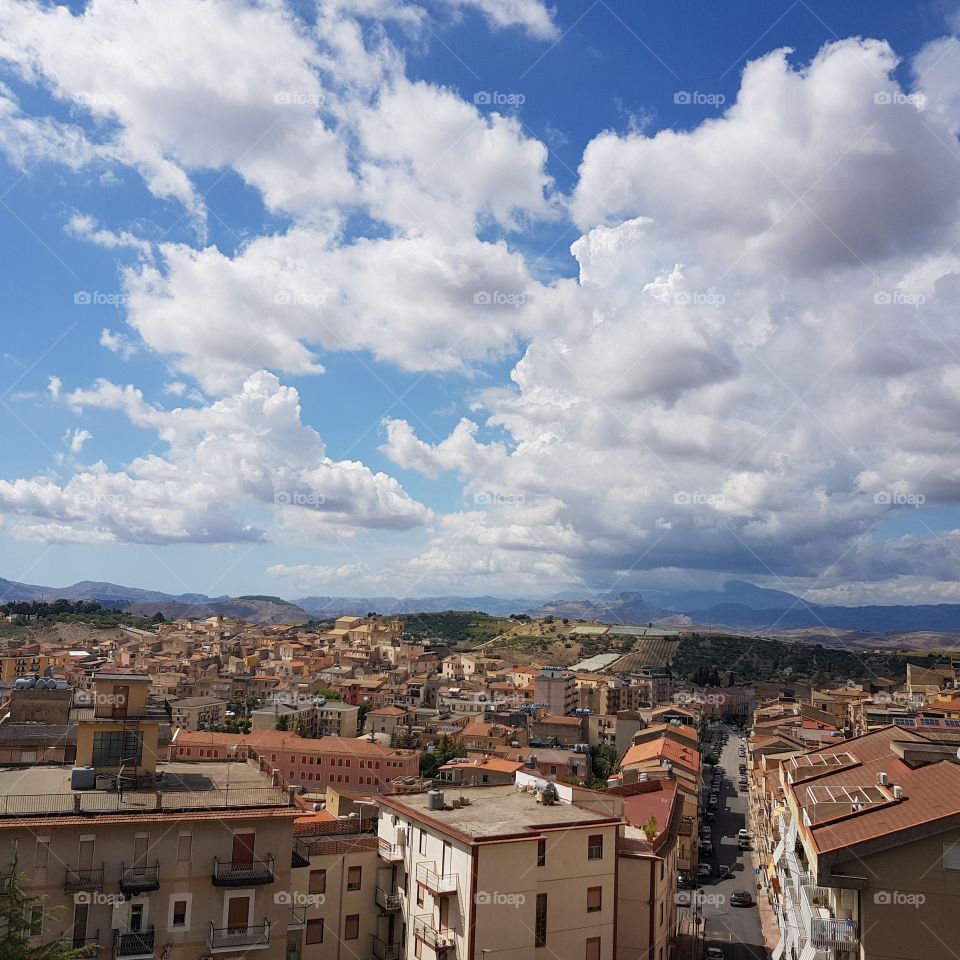 Sunny day, beautiful sky,in summer, nice city in Sicily