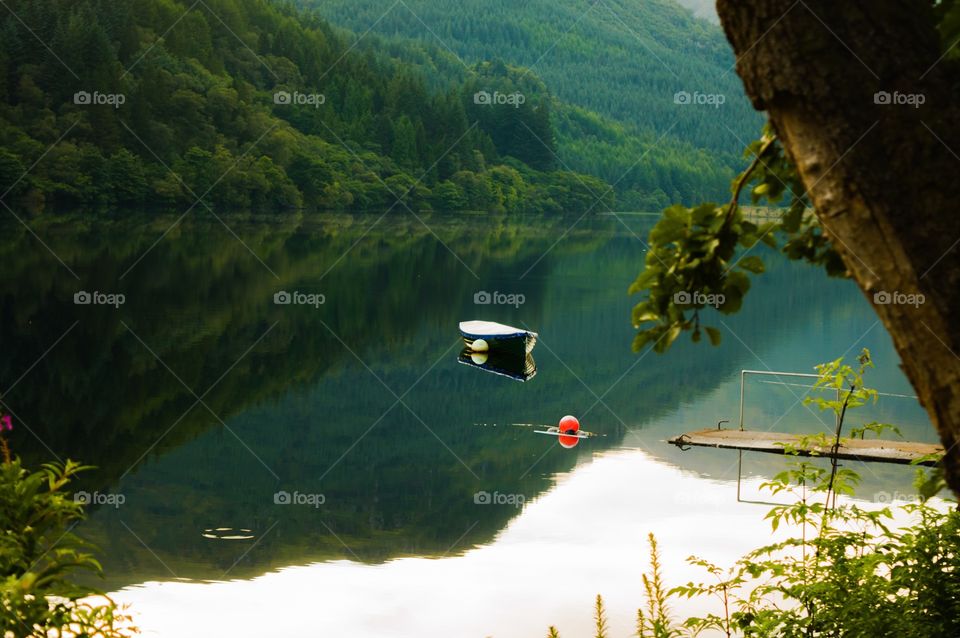 Mountains reflected on river