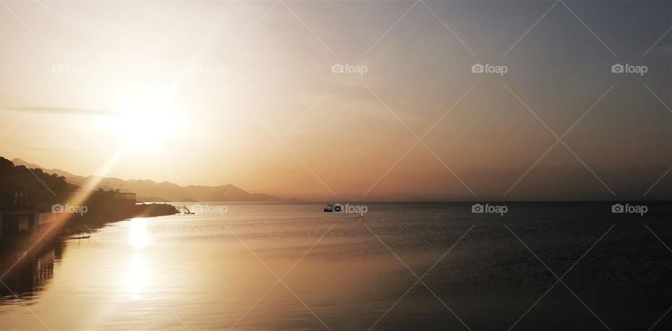 Sunset on Shkoder lake. Albania.