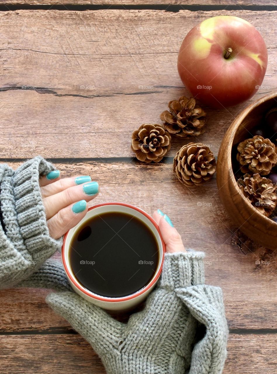 Autumn with coffee and apple