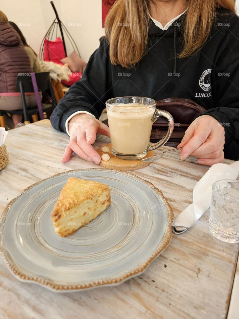 coffee and milk, scone