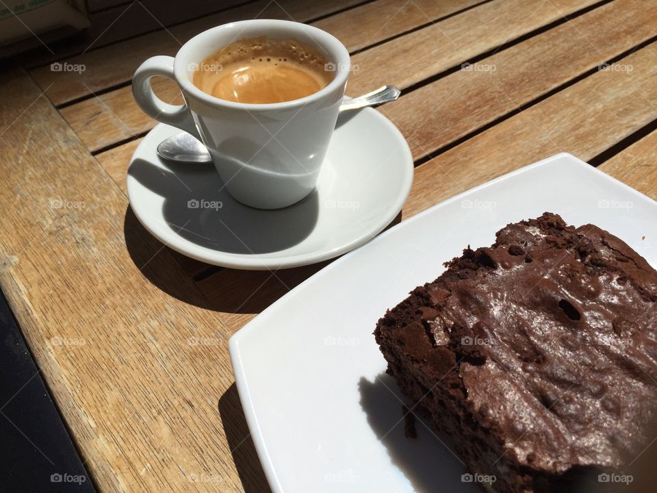 Espresso and cake with a lot of chocolate