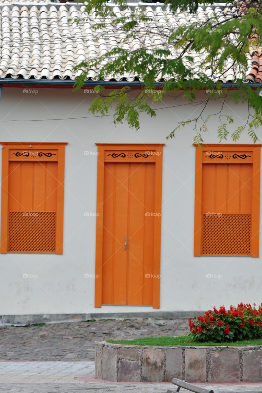 Orange door and windows
