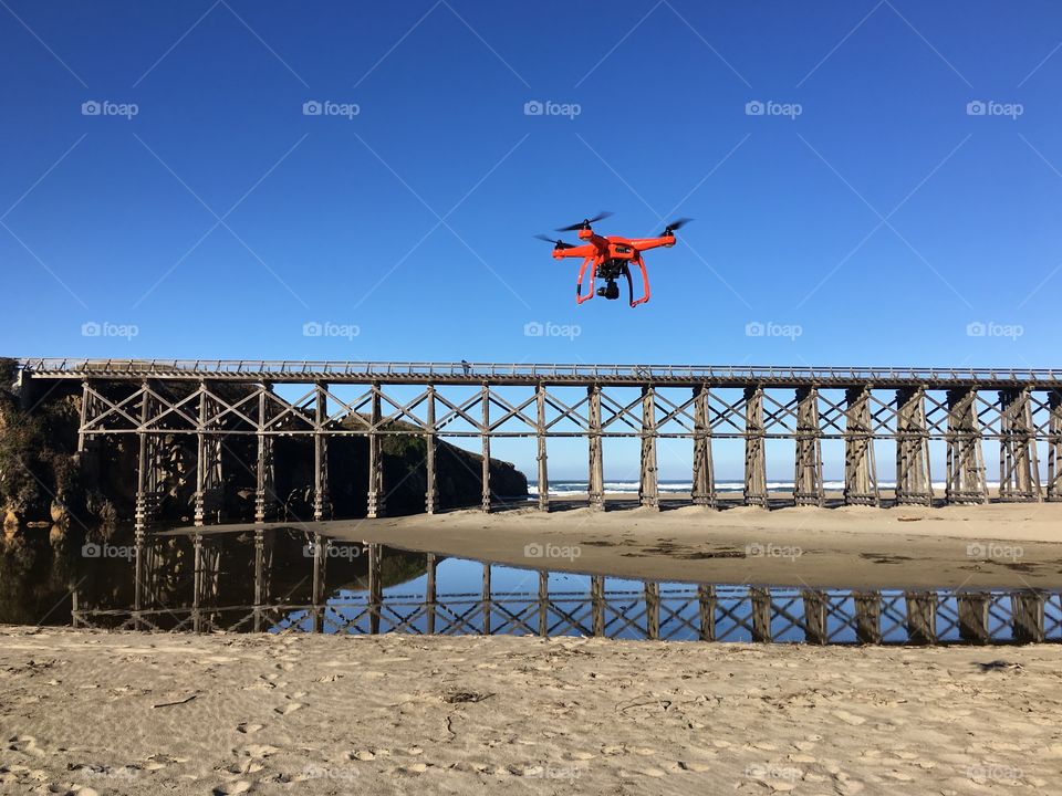 When new and old converge. The Autel X Star Premium drone records the beautiful view of the Pacific ocean along with the historic Pudding Creek Trestle in Fort Bragg, California, made during construction of the Ten Mile Railroad in 1915. 