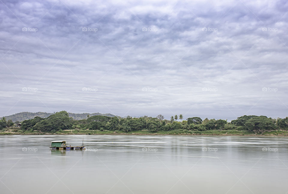 The Floating Fishing and sky on the Mekong River at Loei in Thailand.