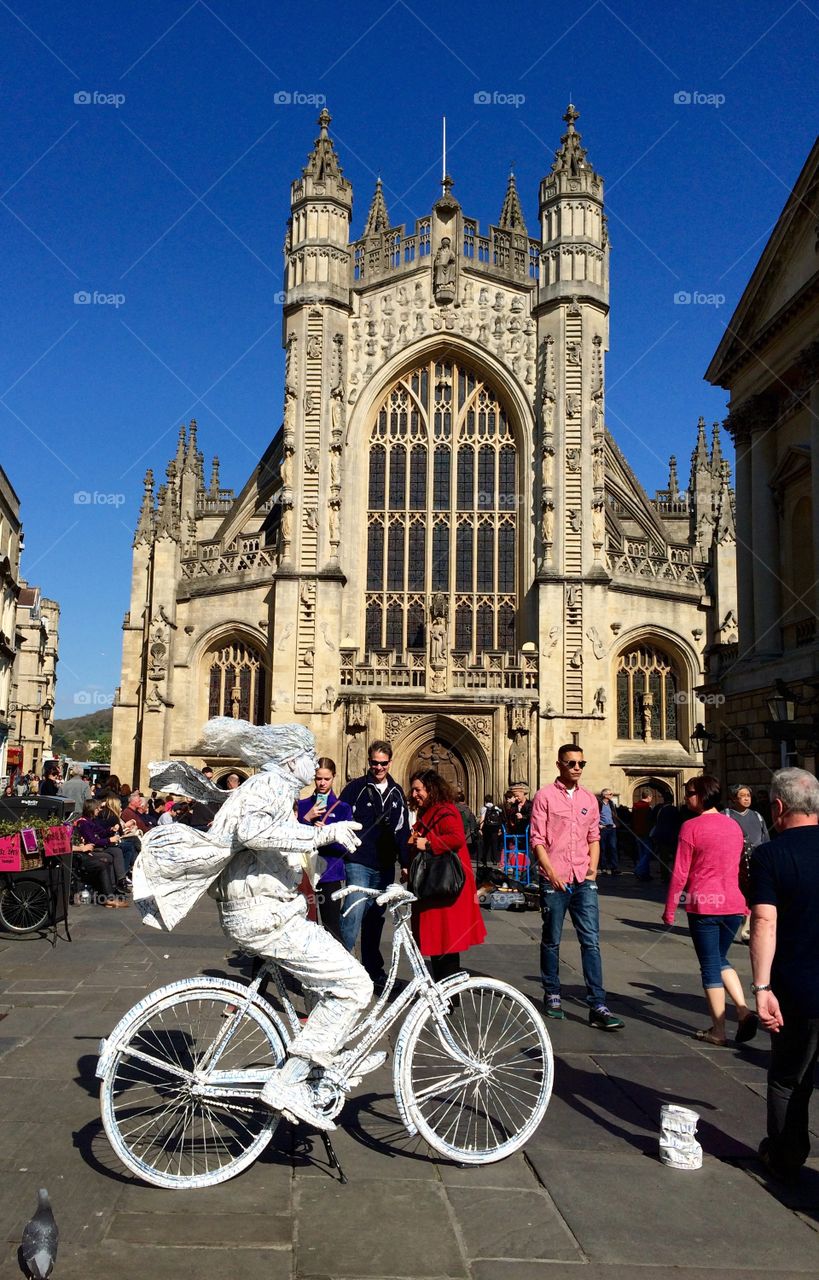 My Bicycle And I. Modern art ... Live statue and his bike ...