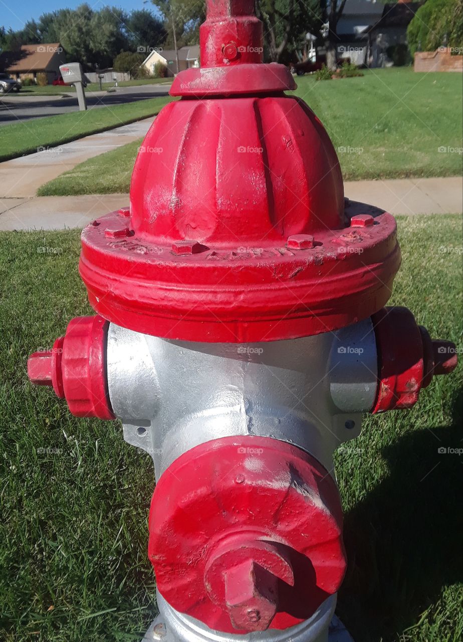 Fire Water Hydrant Close Up Red and Silver