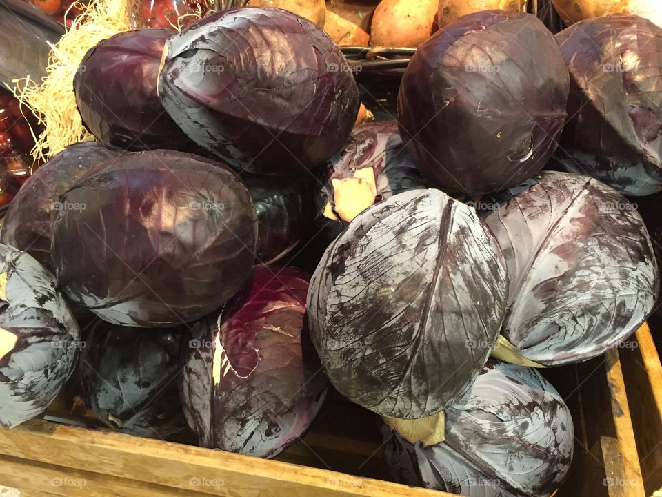 Red cabbage in a supermarket.