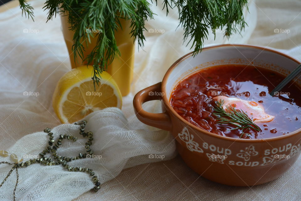 Fresh soup in soup bowl