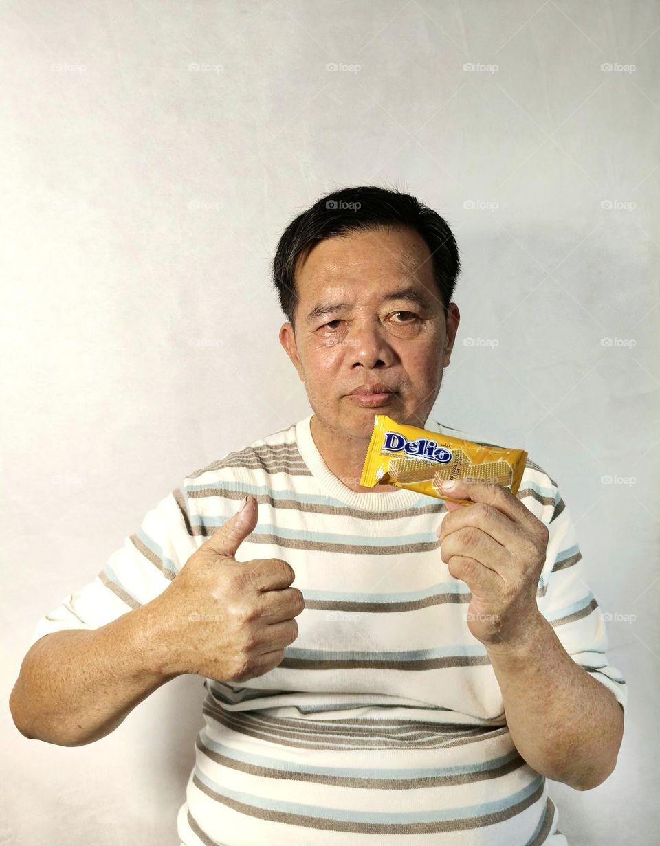 Portrait with product.