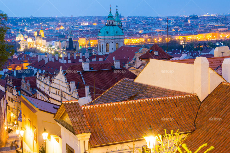 Prague skyline at dusk