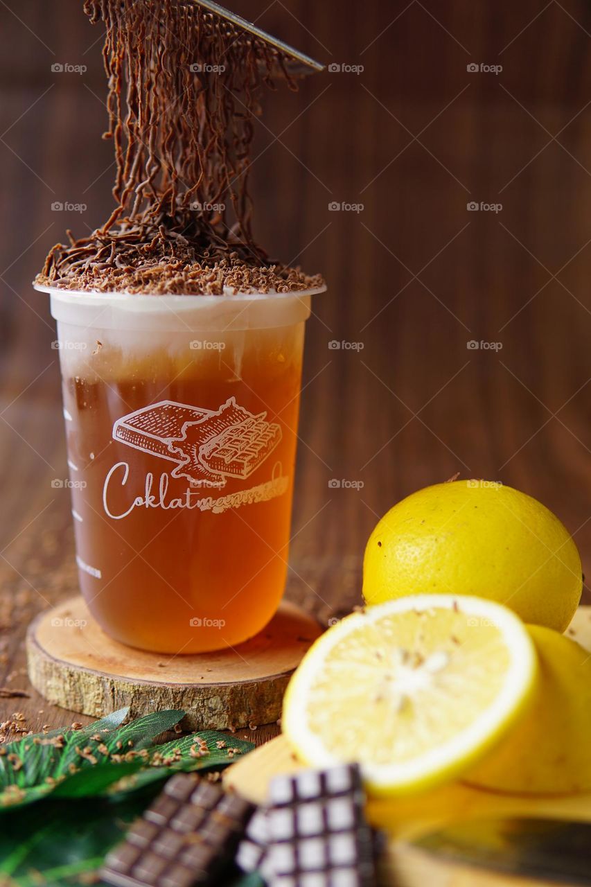 liquid and chocolate. Lemon tea ice