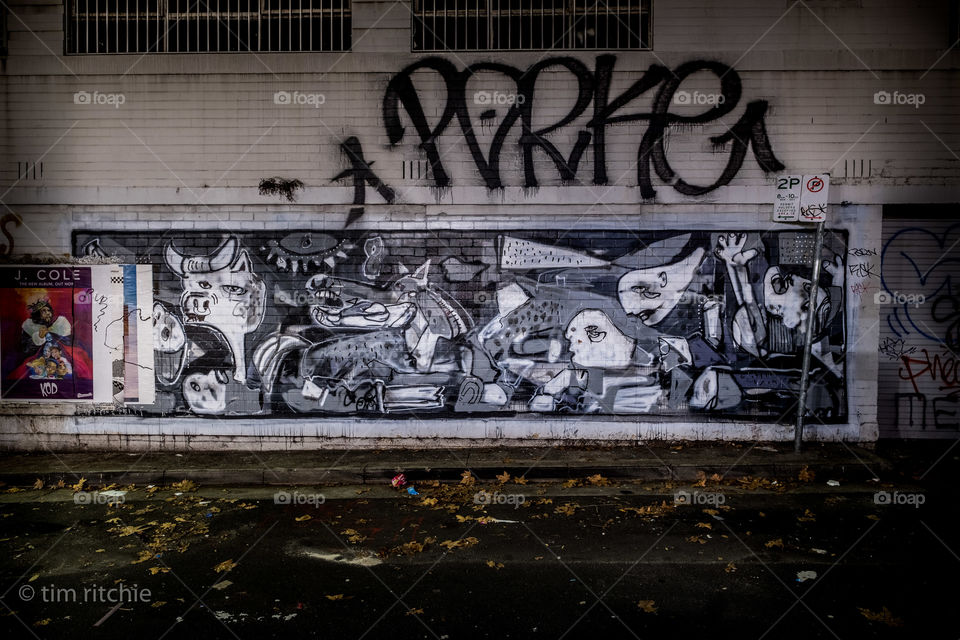 Picasso’s Guernica done in a Surry Hills style. Sydney. early morning on a cold, wet winter’s day