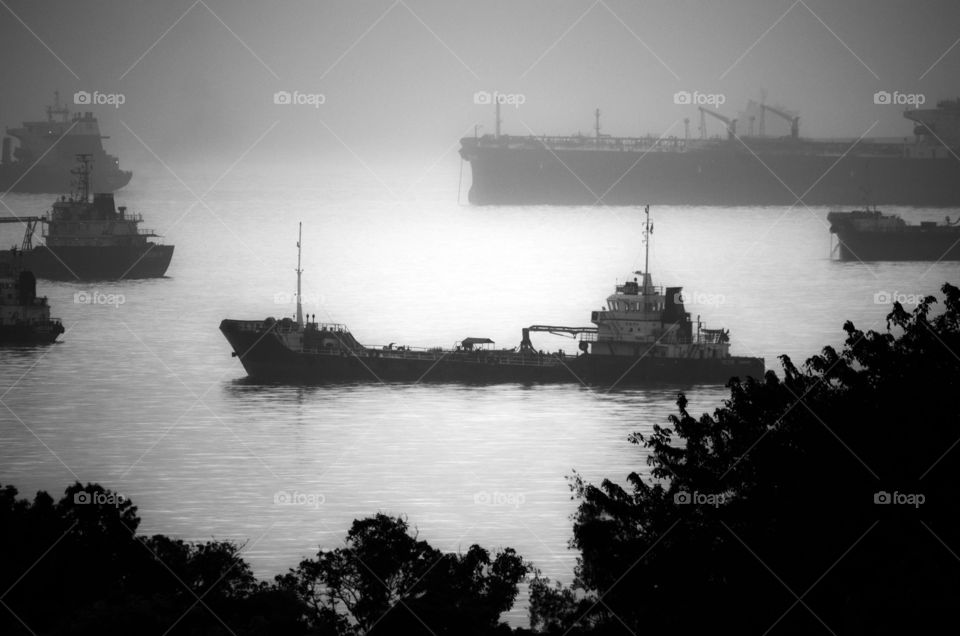 ocean boats fog ships by sklarian