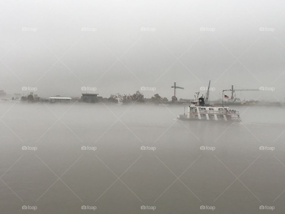 Tug boat on a Foggy morning on the Mississippi River 