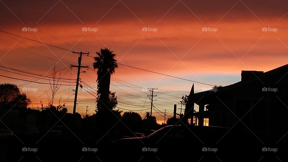 sunset in suburbs