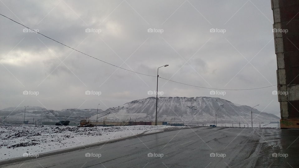 The beginning of winter in Norilsk. Mountains Of Talnakh