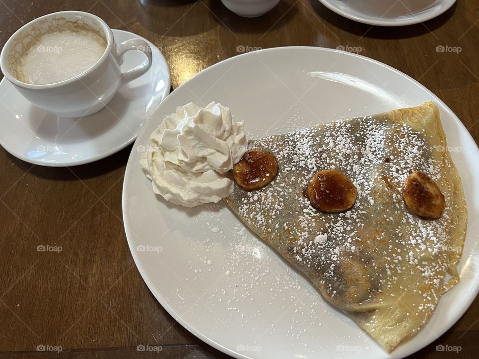 Banana crepe and coffee for brunch