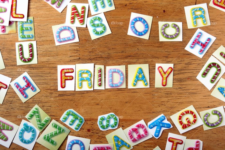 letters spelled as friday. colorful letters spelled as friday