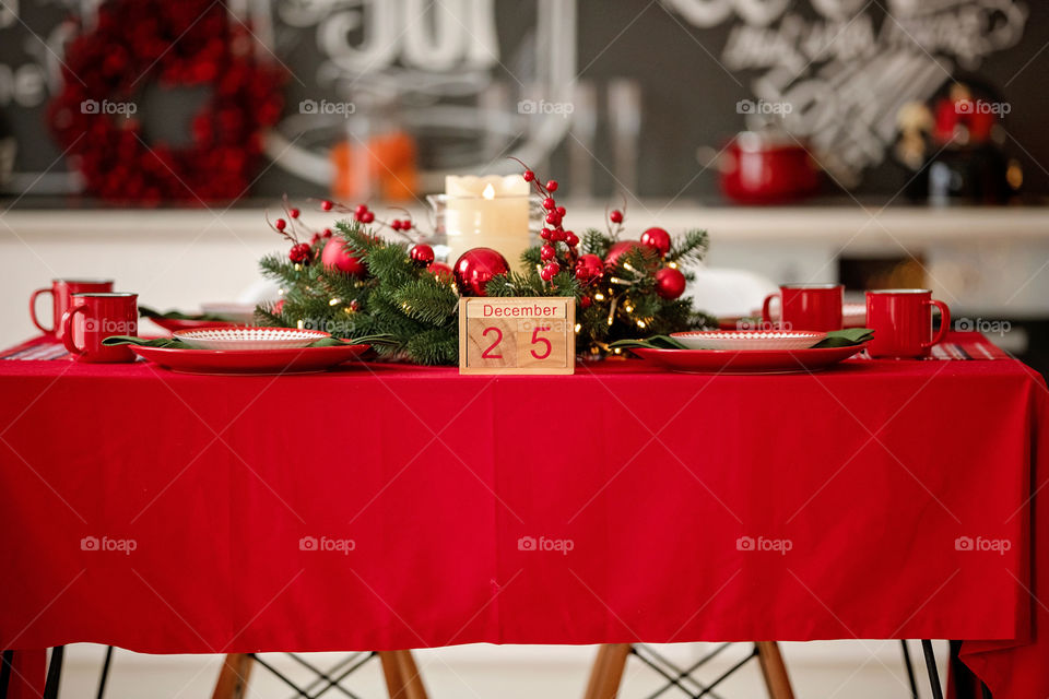 Christmas background with wooden block calendar with the date of December 25