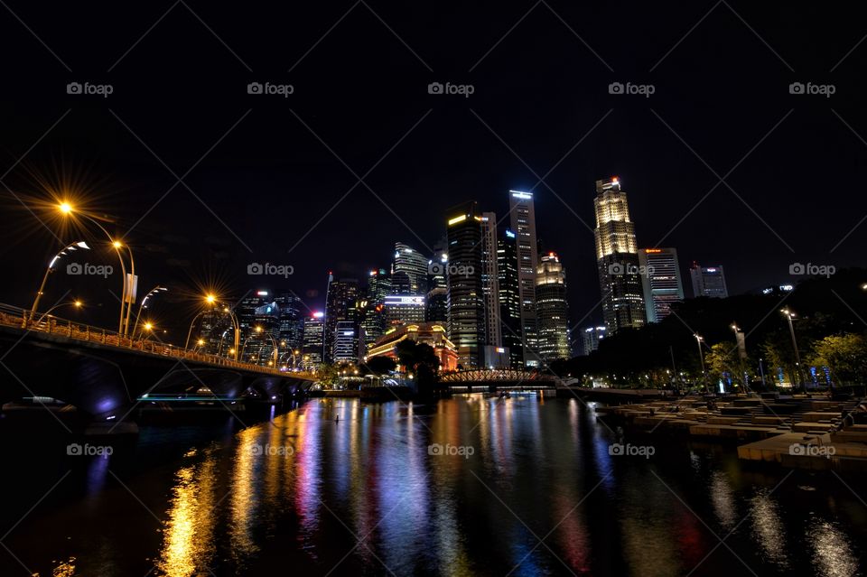 Romantic beautiful places in Singapore at night.