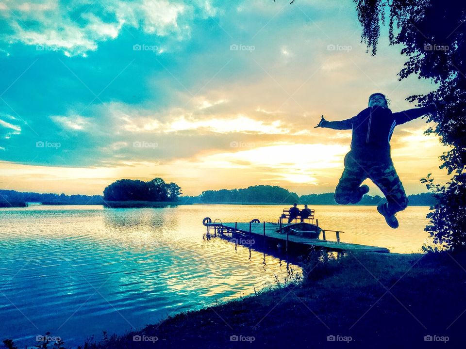 Jump high at the lake 