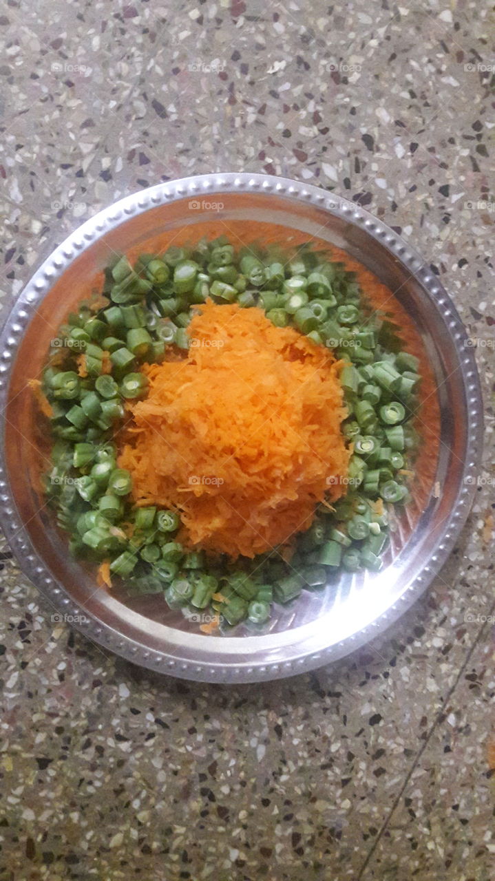 cut carrot and beans